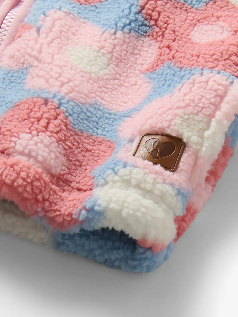Closer look at the Hatley big flowers sherpa jacket.