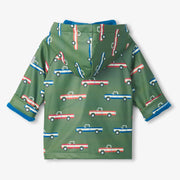 Back of the Hatley big trucks raincoat.