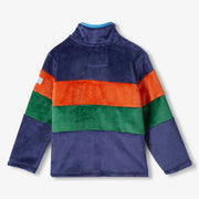 Rear view of the Hatley colourblock fleece jacket.