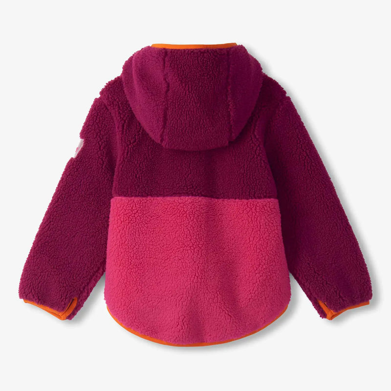 Back of the Hatley burgundy colourblock sherpa jacket.