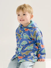Boy wearing the Hatley dino roar raincoat.