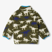 Rear view of the Hatley green dino sherpa jacket.