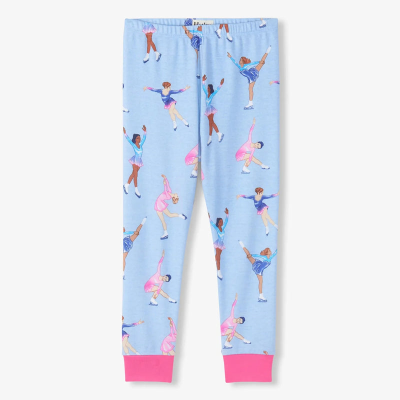 Girl's blue figure skating pyjama bottoms. 