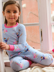 Smiling Girl modelling the Hatley figure skaters pyjamas.