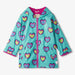 Hatley blue raincoat with colour changing heart pattern.