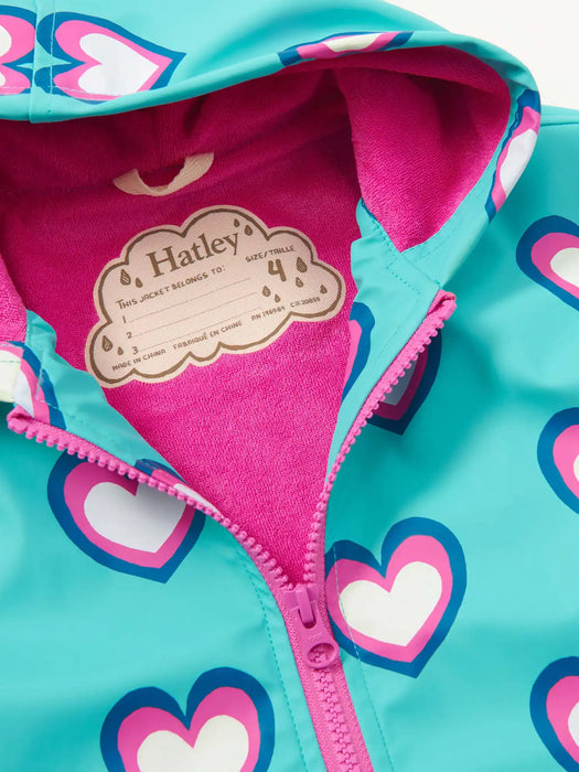 Hatley blue raincoat with pink inner lining.