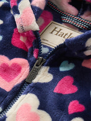 Closer view of the Hatley hearts fleece hoodie.
