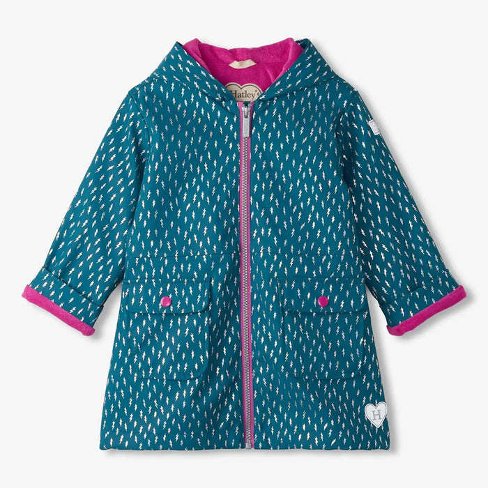 Hatley girl's blue lightning bolts raincoat - f24mlk1770.