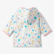 Back of the Hatley white little garden chicks raincoat.