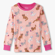Girl's bright pink kitty print pyjama top.