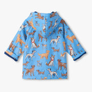 Back of the Hatley blue little pups raincoat.