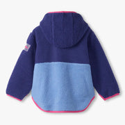 Back of the Hatley blue sherpa jacket.