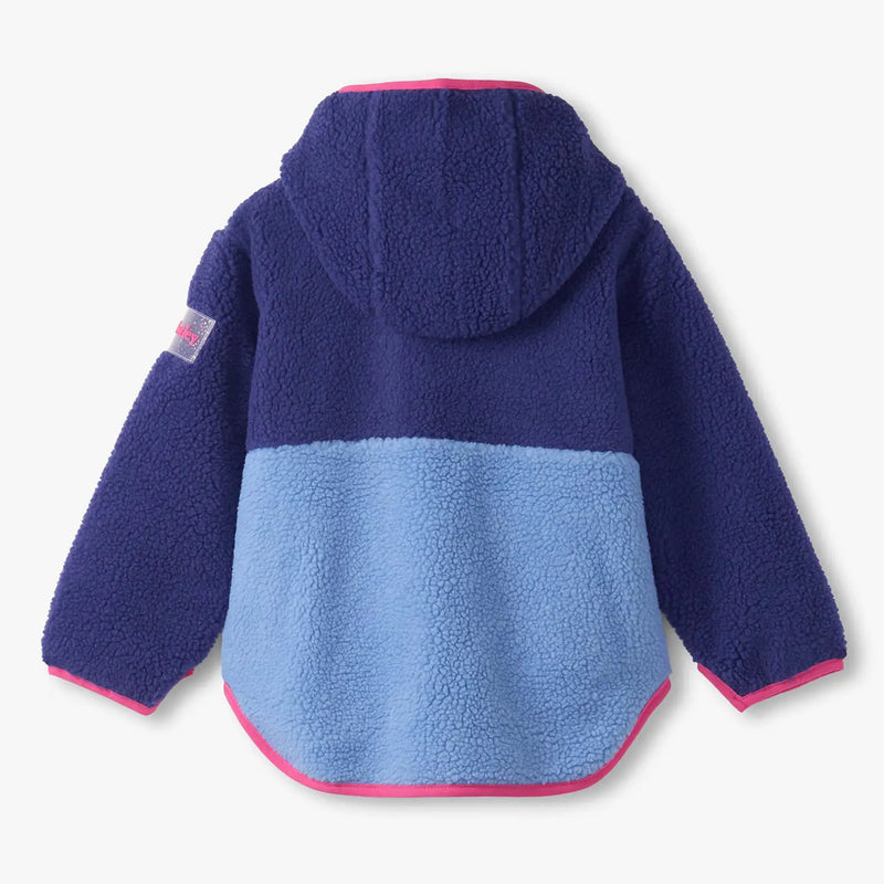 Back of the Hatley blue sherpa jacket.