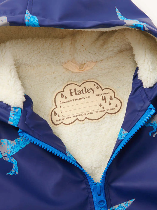 Hatley blue raincoat with sherpa fleece inner lining.