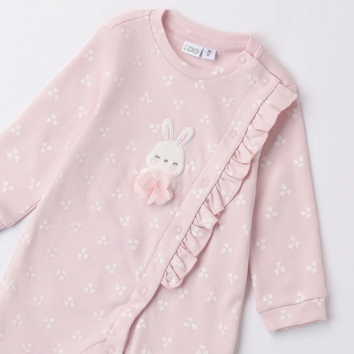 Pink iDo babygrow with cute bunny appliqué on the chest.