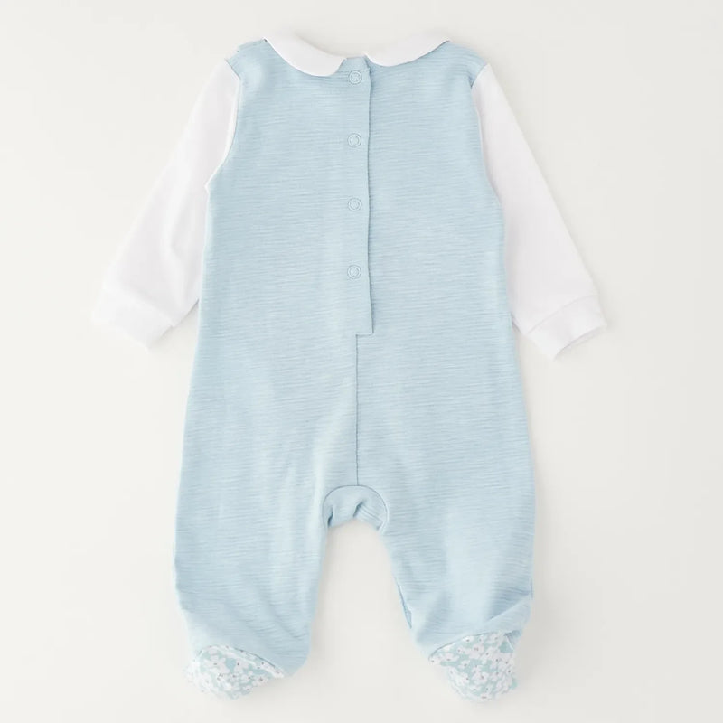 Rear view of the iDo blue dungarees set.