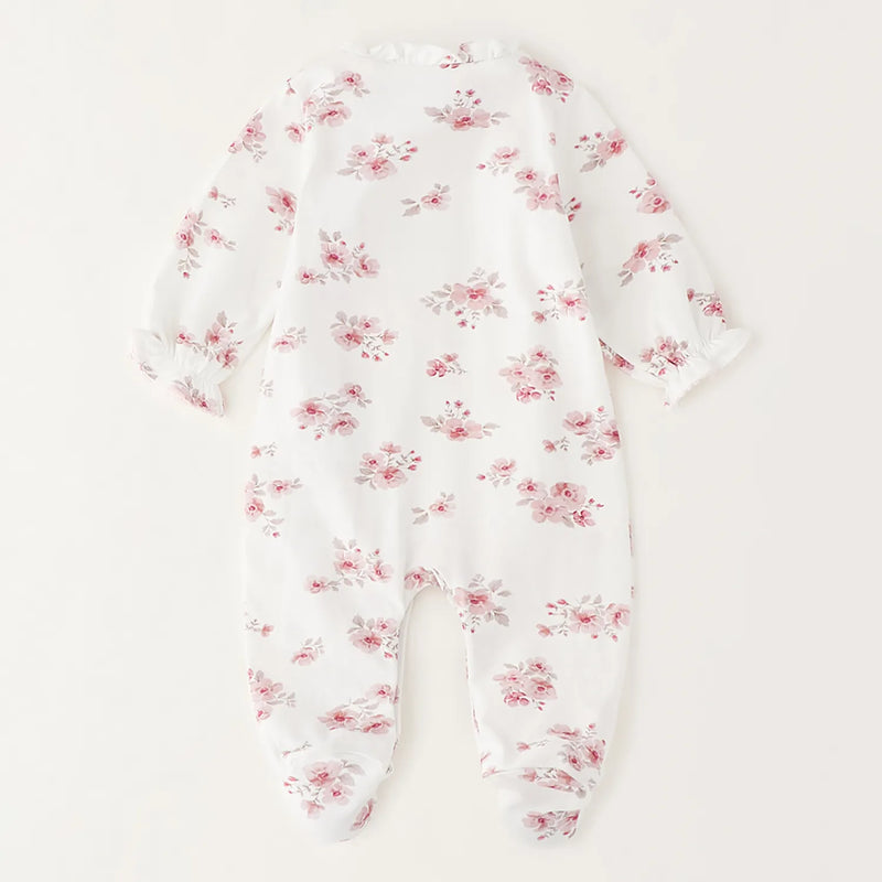 Rear view of the iDo white floral print babygrow.