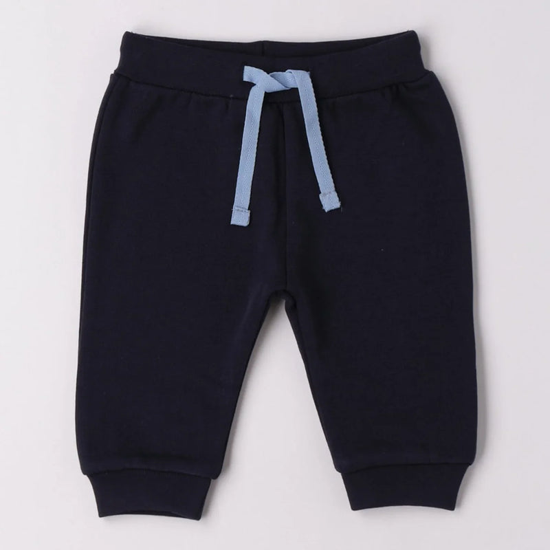 Baby boy's navy blue track bottoms.