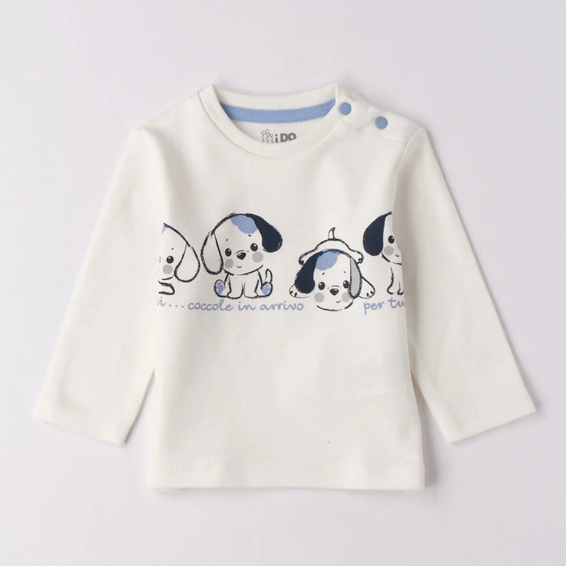 White long sleeve t-shirt with cute puppy print.