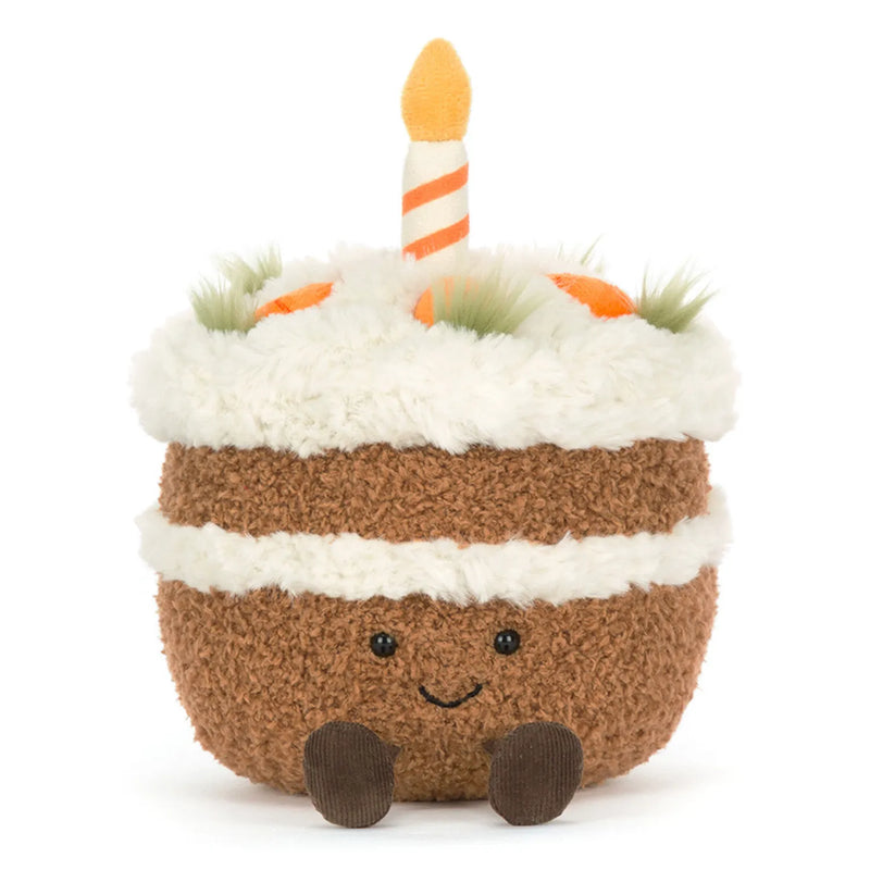 Side view of the Jellycat amuseables carrot cake.