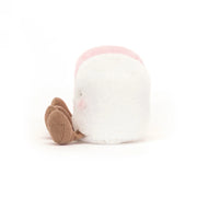 Side view of the Jellycat amuseables pink & white marshmallows.