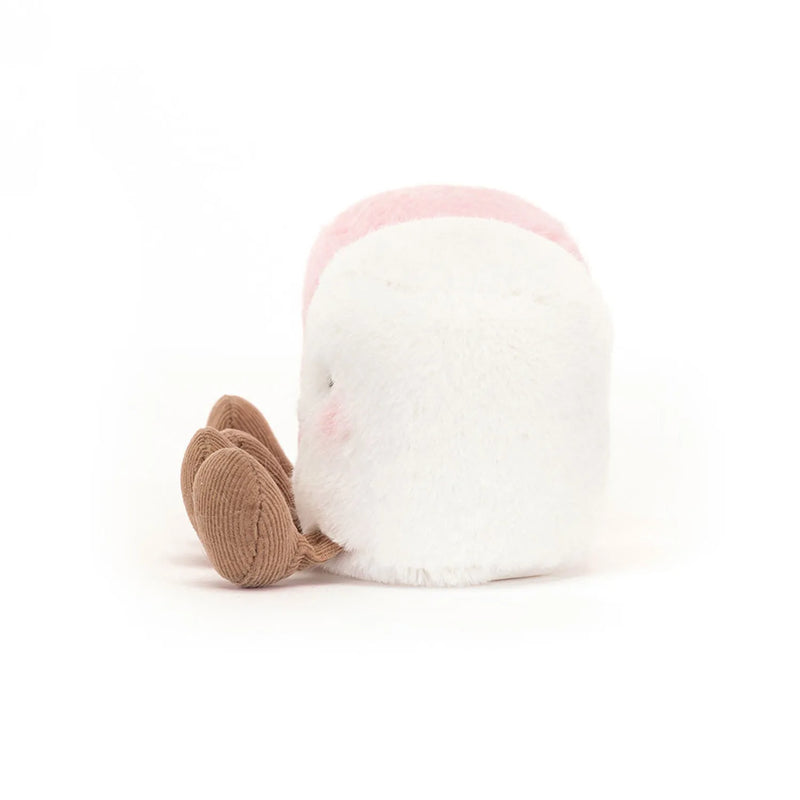 Side view of the Jellycat amuseables pink & white marshmallows.