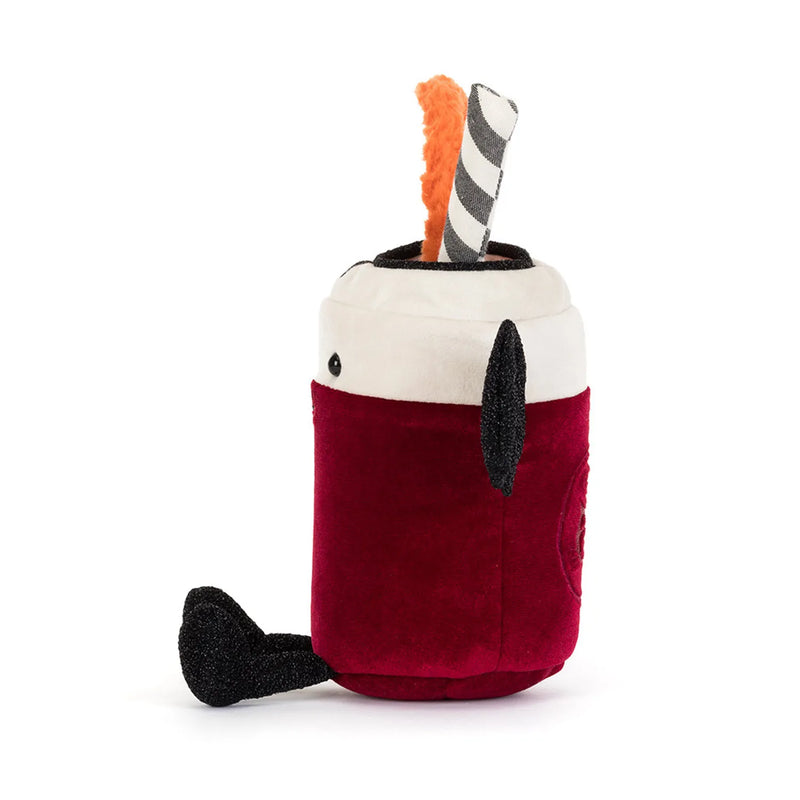 Side view of the Jellycat amuseables vampopo drink.
