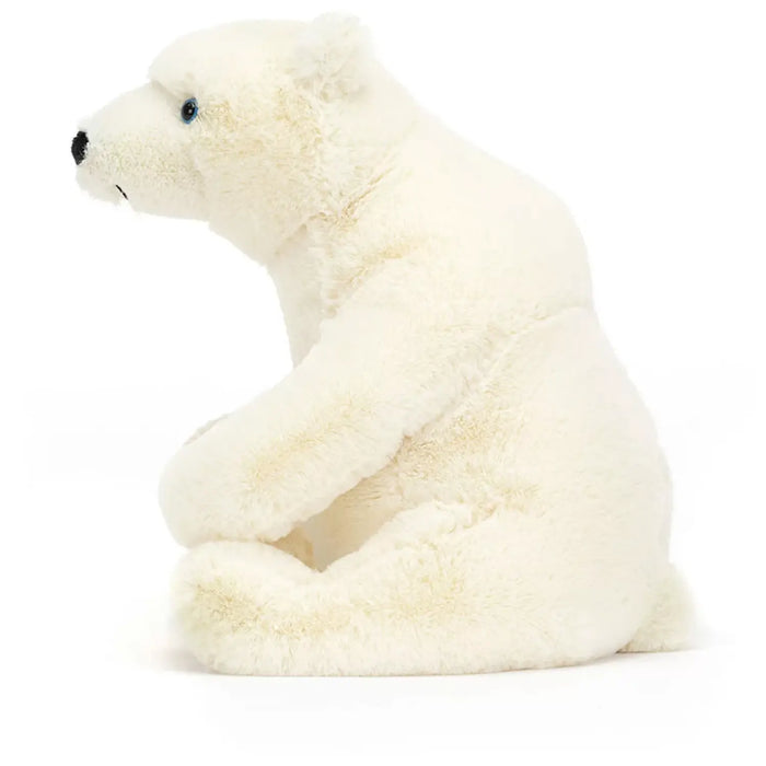 Side view of the Jellycat elwin polar bear.