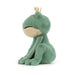 Side view of the Jellycat fabian frog prince.