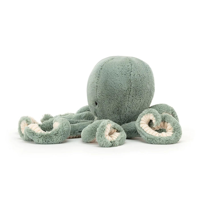 Side view of the Jellycat odyssey octopus.