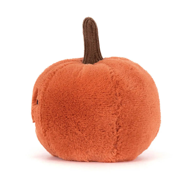 Side view of the Jellycat ooky jack o lantern.