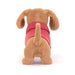 Back of the Jellycat brown sweater sausage dog.