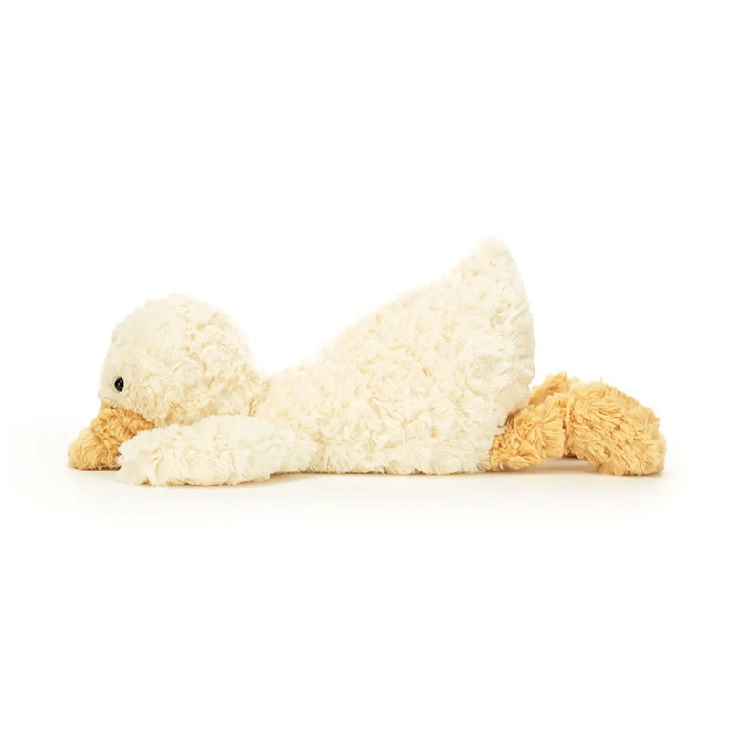 Side view of the Jellycat tumblie duck.