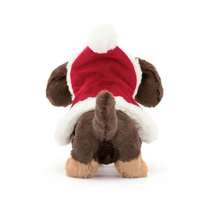 Back of the Jellycat winter warmer otto sausage dog.