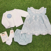 Juliana knitted cardigan with outfit.