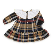 Rear view of the Juliana navy plaid dress.