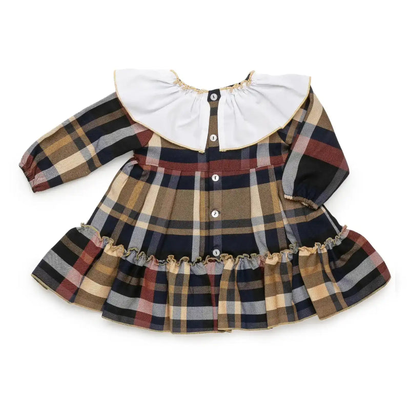 Rear view of the Juliana navy plaid dress.