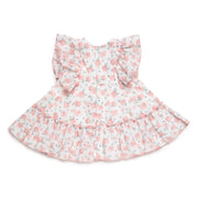 Rear view of the Juliana rose print dress.