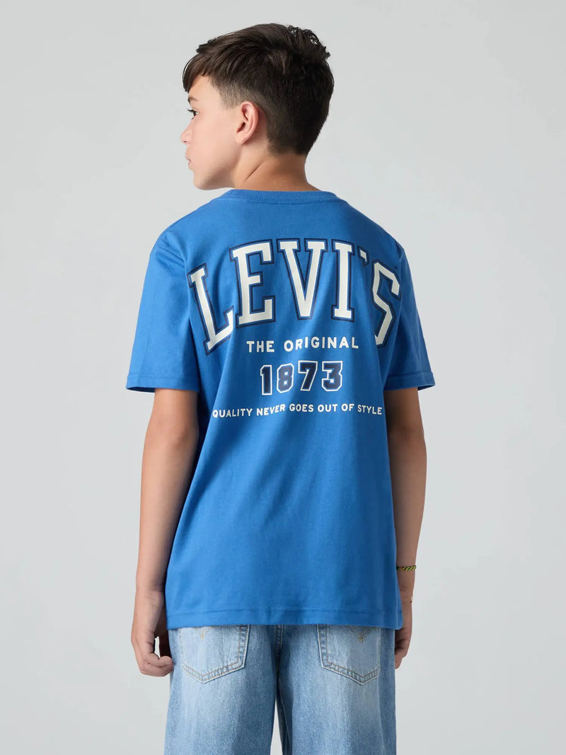 Closer look at the Levi's always original t-shirt showing detail of the heritage logo on the back.