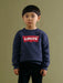 Boy modelling the Levi's batwing sweatshirt.