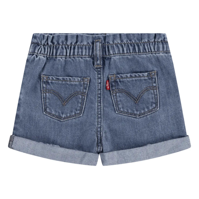 Back of the Levi's blue denim shorts.