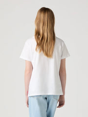 Girl modelling the Levi's floral logo t-shirt.