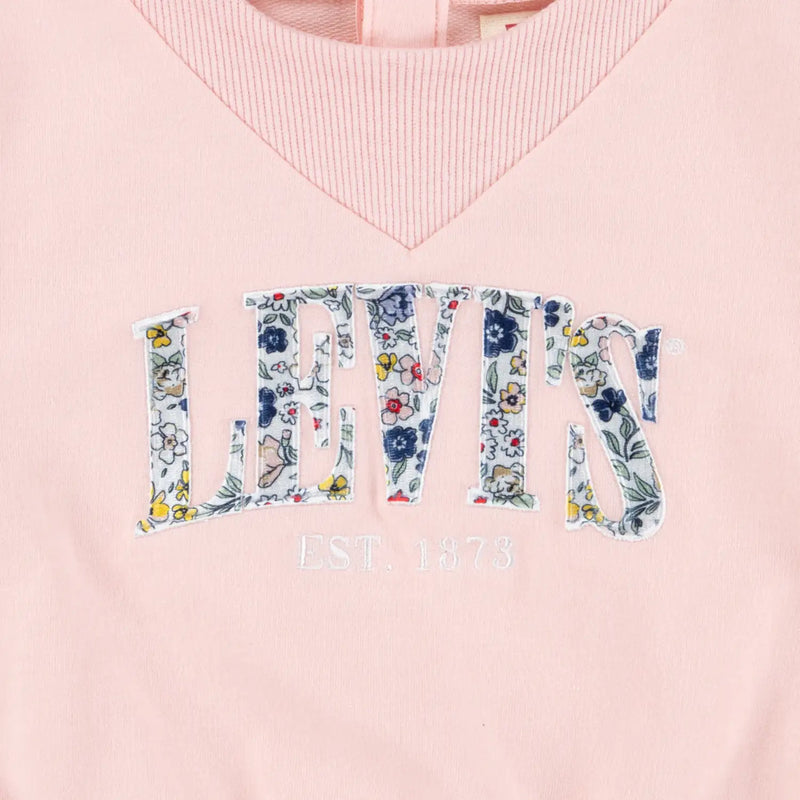 Closer look at the Levi's flower logo sweatshirt.