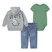 Back of the Levi's hoodie & jeans set showing bulldog print.