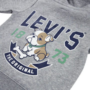 Closer look at the Levi's hoodie showing detail of the bulldog print.