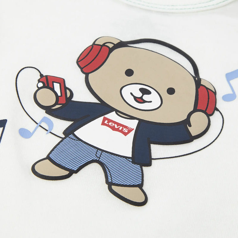 Levi's white bodysuit with cute dancing bear print.