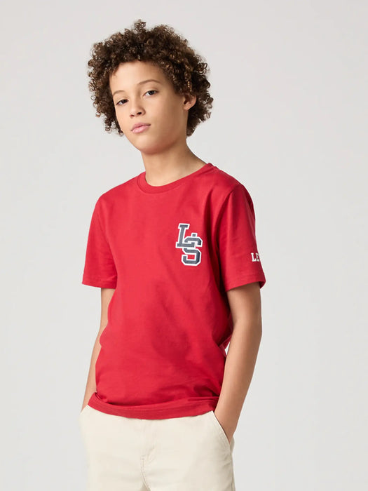 Boy wearing the Levi's monogram t-shirt.