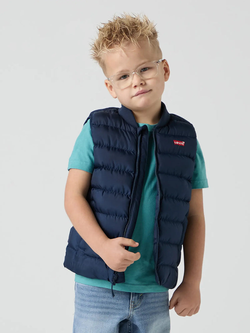 Boy modelling the Levi's padded gilet.