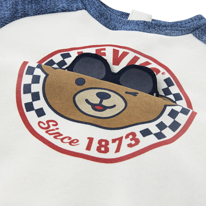 Levi's baseball sweatshirt with interactive teddy bear print.