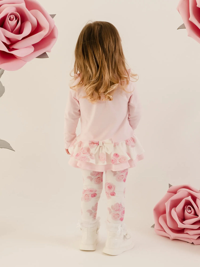 Rear view of the Little A daisy leggings set.